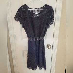 XL Maternity Jessica Simpson Gray Lace  dress with tie belt.